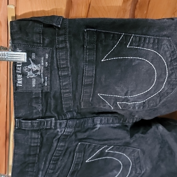 🍒HPx2🍒NWOT True Religion: Geno Slim Jean (no flap), Black white stitch, 32x34 - Picture 5 of 8